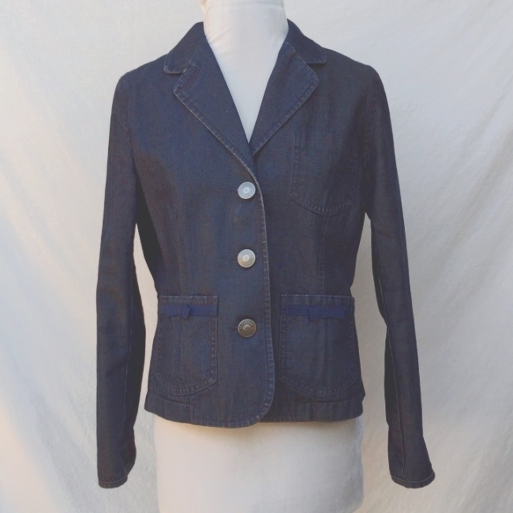 Liz Claiborne Denim Jacket Bow Embellished Petite Small